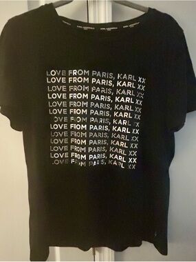 Karl Lagerfeld Black Tee with Metallic Gold Logo Print